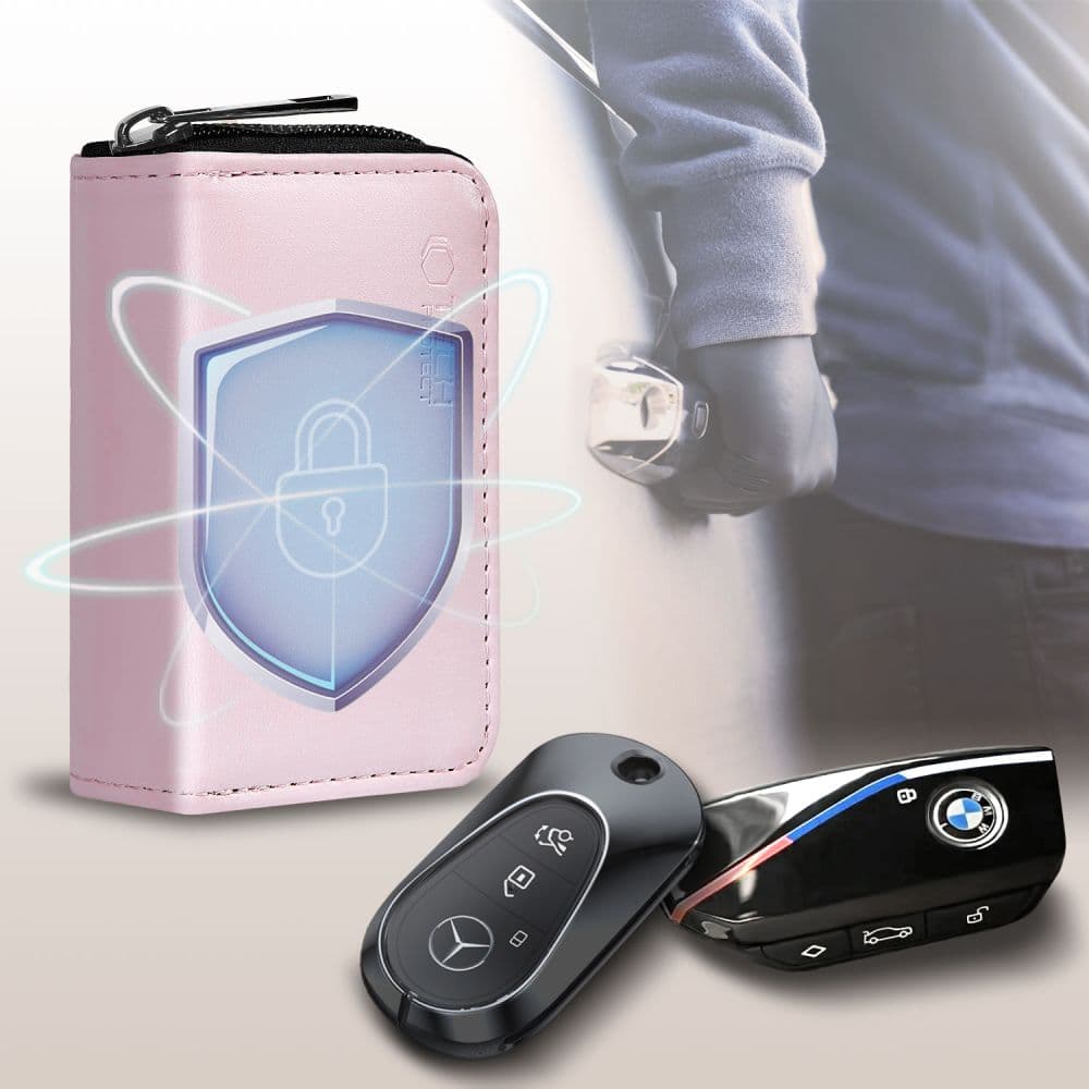Θήκη Faraday Tech-Protect KLR300 χωρίς κλειδί, μπλοκαρίσματος σήματος RFID, ροζ 3