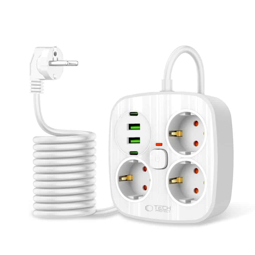 TECH-PROTECT PCS3X4 ΤΡΟΦΟΔΟΤΙΚΟ 2 USB & 2 TYPE-C & 3 ΠΡΙΖΕΣ 200CM ΛΕΥΚΟ 2
