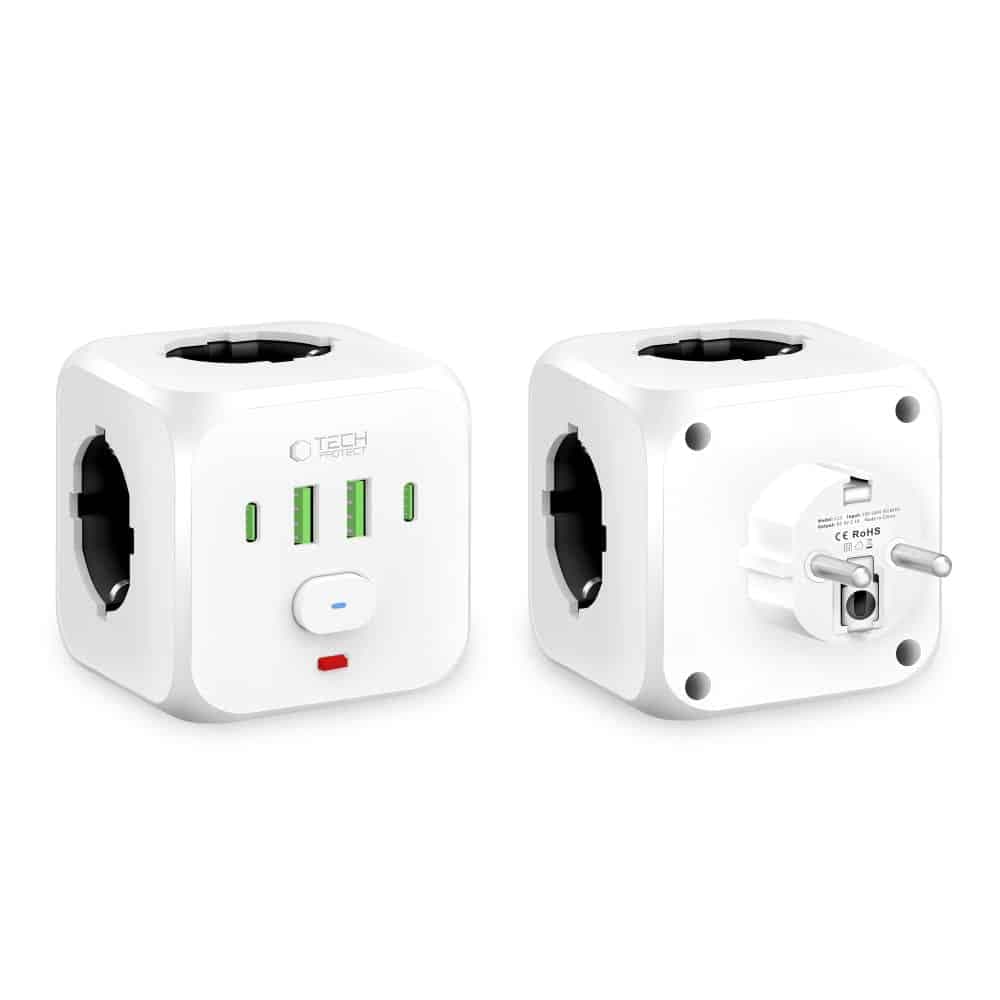 TECH-PROTECT PCL3X4 ΠΡΙΖΑ ΤΡΟΦΟΔΟΣΙΑΣ 2 USB & 2 TYPE-C & 3 ΠΡΙΖΕΣ ΛΕΥΚΕΣ 2