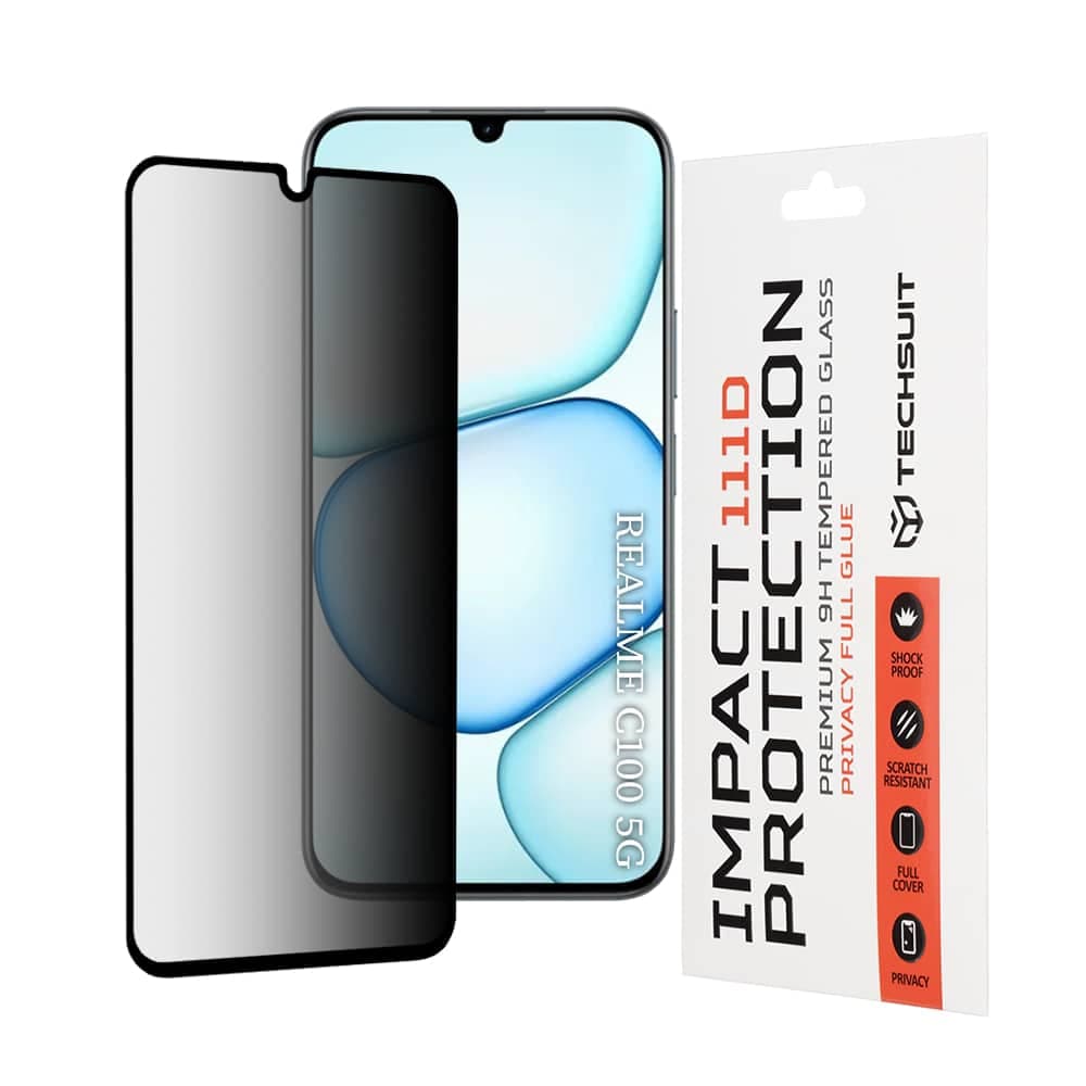 Techsuit - 111D Πλήρης κόλλα απορρήτου - Realme C100 5G - Μαύρο
