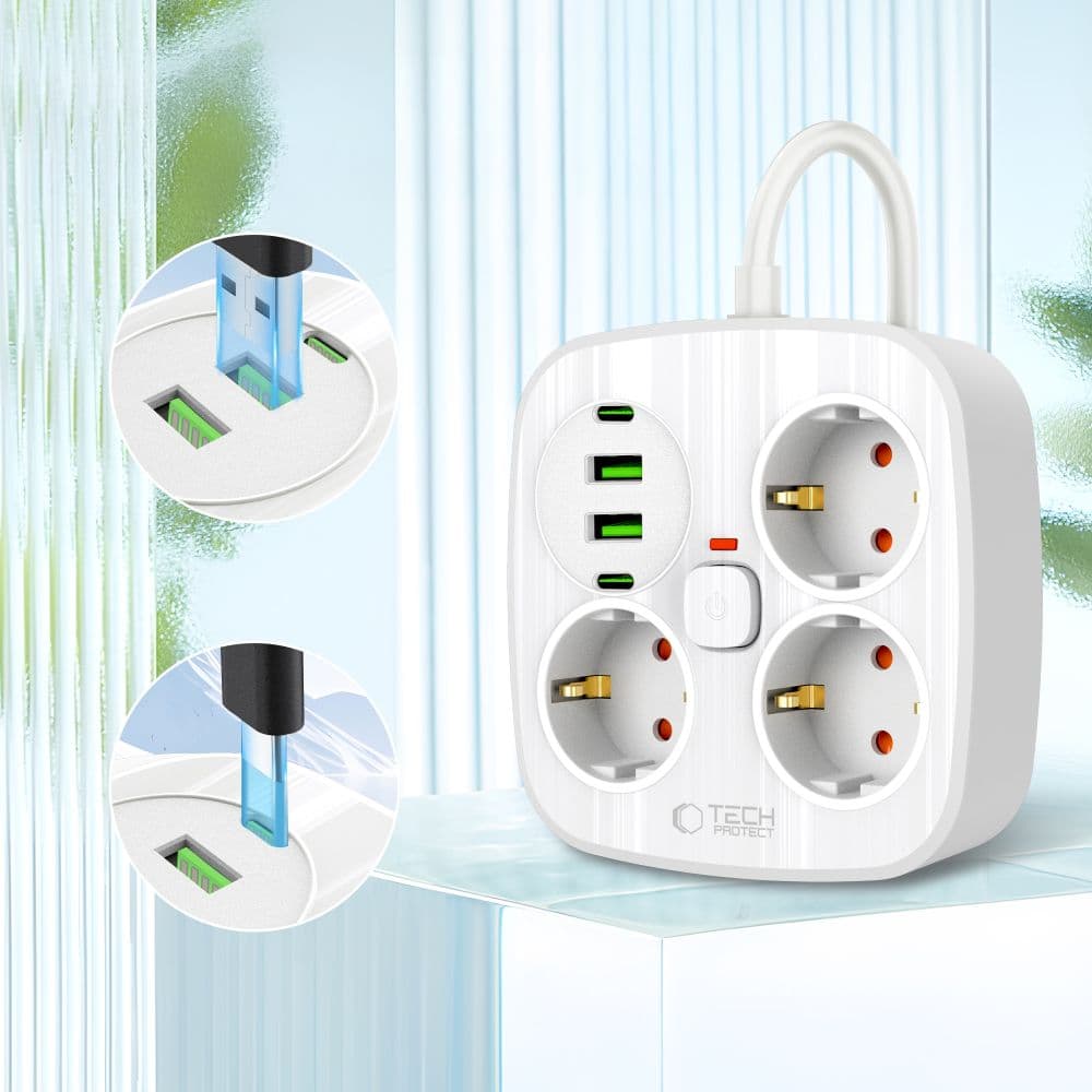TECH-PROTECT PCS3X4 ΤΡΟΦΟΔΟΤΙΚΟ 2 USB & 2 TYPE-C & 3 ΠΡΙΖΕΣ 200CM ΛΕΥΚΟ 3