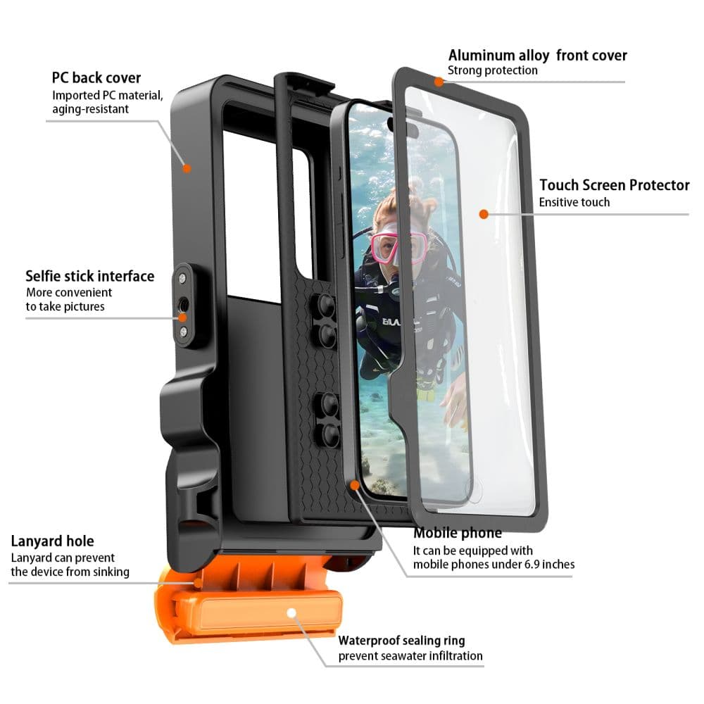 Αδιάβροχη Θήκη Tech-Protect IPX8 Pro για Καταδύσεις Universal, Μαύρη/Πορτοκαλί 4