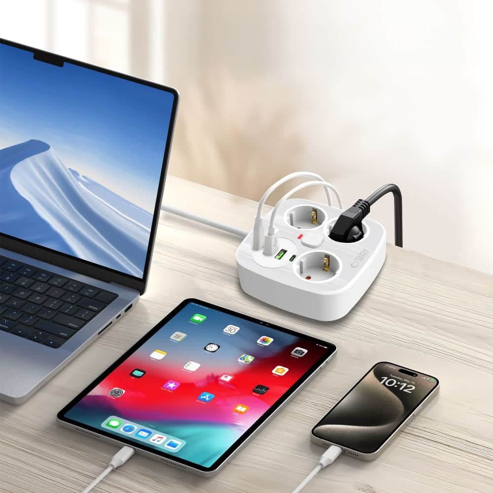 TECH-PROTECT PCS3X4 ΤΡΟΦΟΔΟΤΙΚΟ 2 USB & 2 TYPE-C & 3 ΠΡΙΖΕΣ 200CM ΛΕΥΚΟ 4