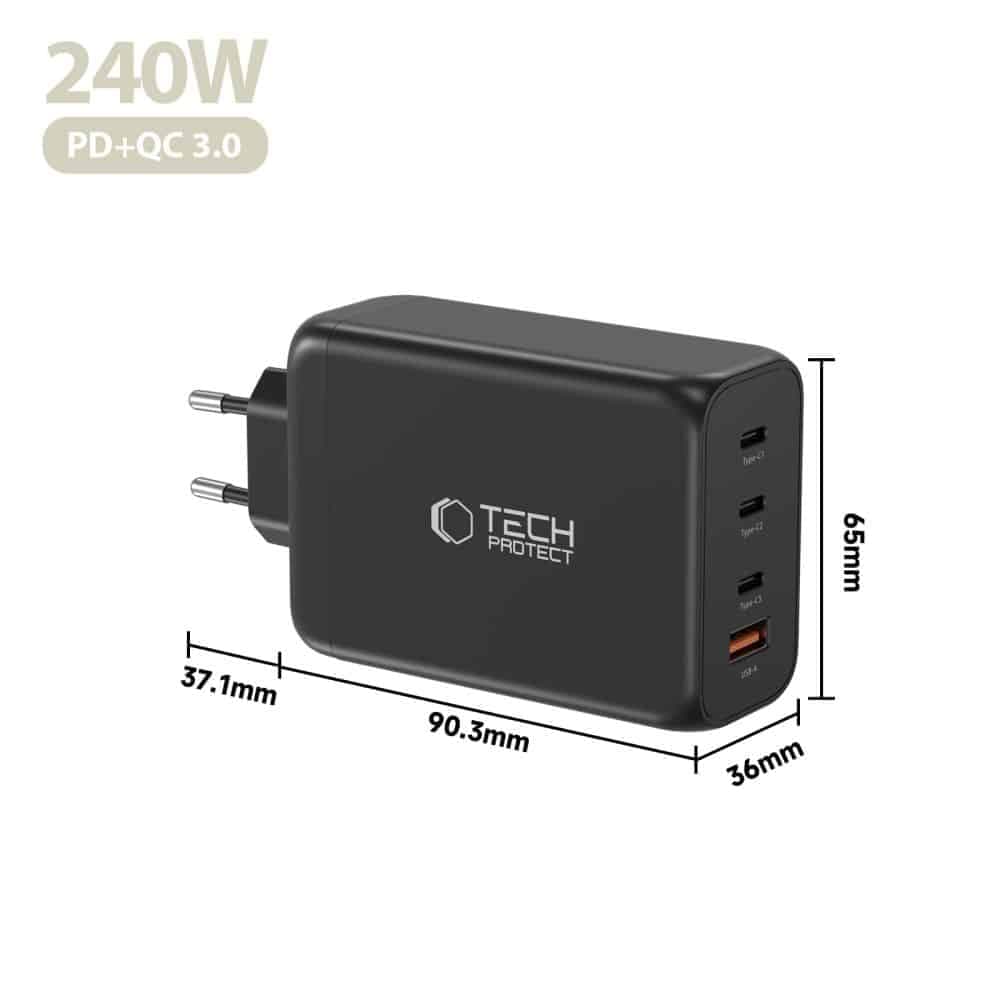 TECH-PROTECT NC240W-GAN ΦΟΡΤΙΣΤΗΣ 4 ΘΥΡΩΝ PD 240W / QC3.0 ΜΑΥΡΟΣ 5