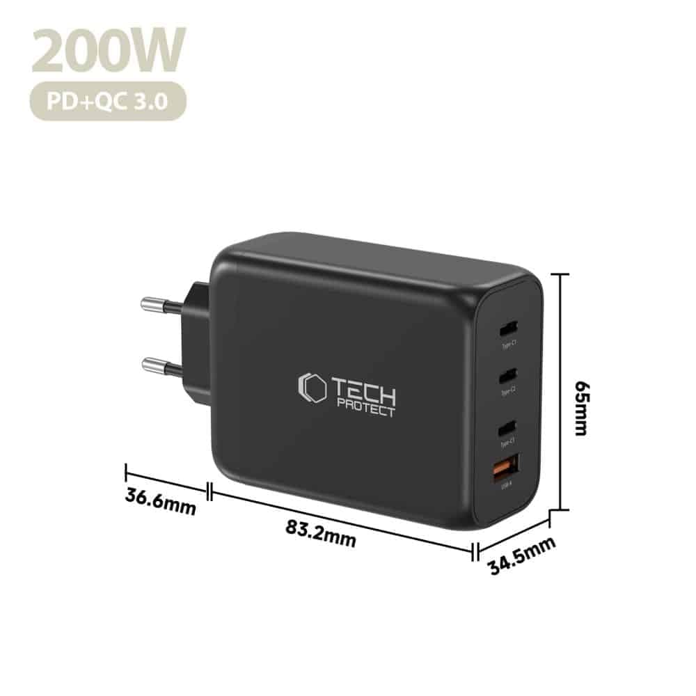 TECH-PROTECT NC200W-GAN ΦΟΡΤΙΣΤΗΣ  4 ΘΥΡΩΝ PD 200W / QC3.0 ΜΑΥΡΟΣ 5