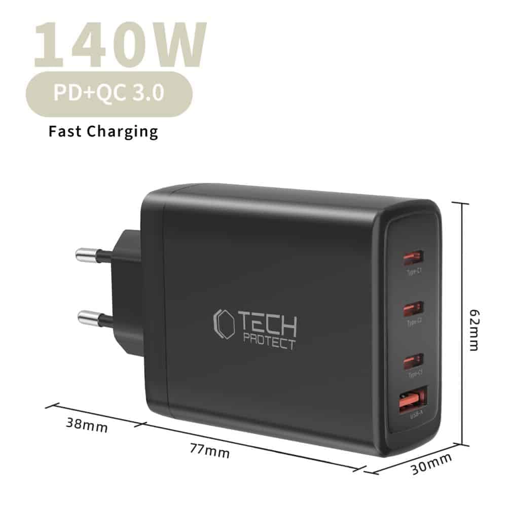 TECH-PROTECT NC140W-GAN ΦΟΡΤΙΣΤΗΣ  4 ΘΥΡΩΝ PD 140W / QC3.0 ΜΑΥΡΟΣ 5