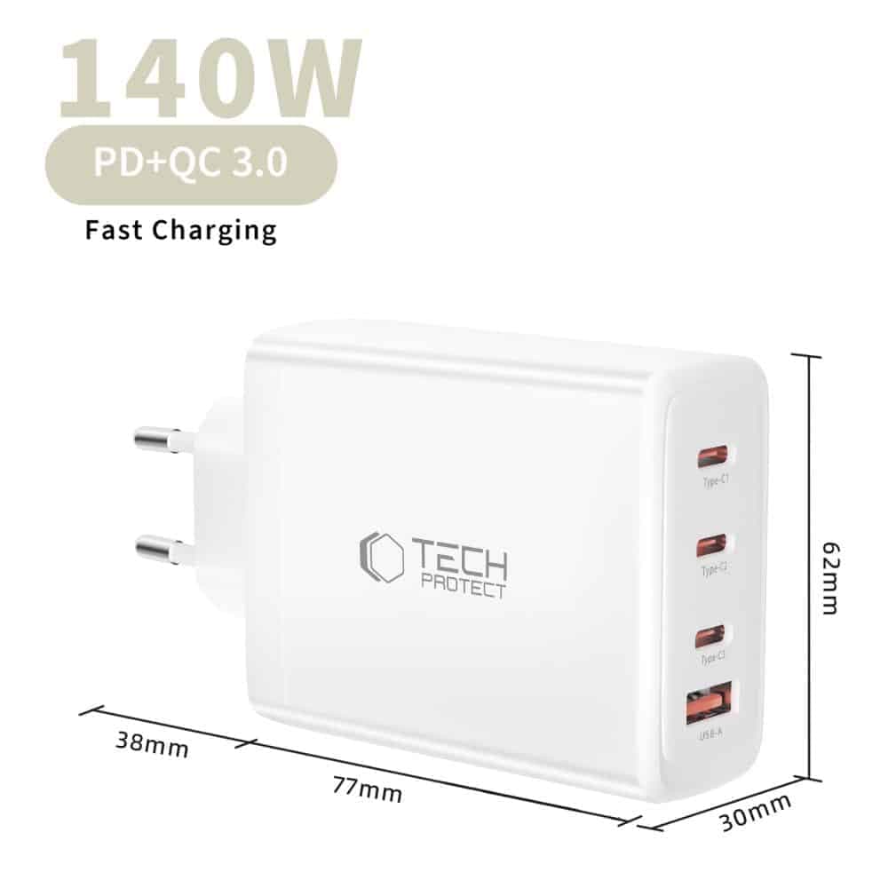 TECH-PROTECT NC140W-GAN ΦΟΡΤΙΣΤΗΣ 4 ΘΥΡΩΝ PD 140W / QC3.0 ΛΕΥΚΟΣ 5