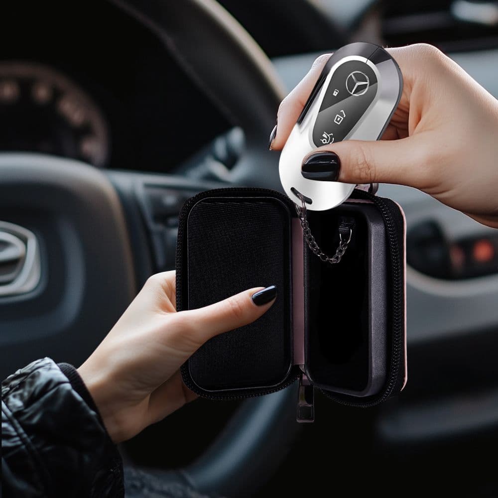 Θήκη Faraday Tech-Protect KLR300 χωρίς κλειδί, μπλοκαρίσματος σήματος RFID, ροζ 7