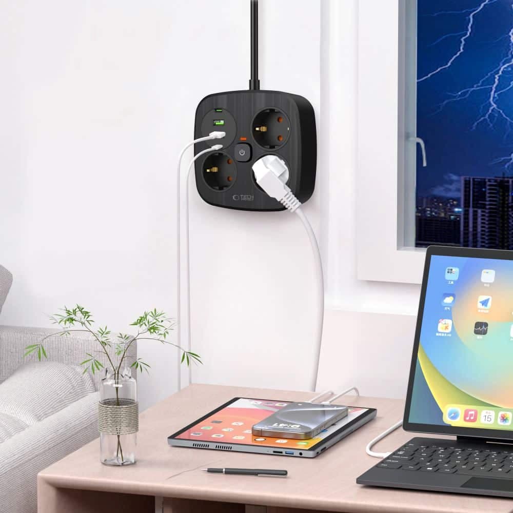TECH-PROTECT PCS3X4 ΤΡΟΦΟΔΟΤΙΚΟ 2 USB & 2 TYPE-C & 3 ΠΡΙΖΕΣ 200CM ΜΑΥΡΟ 5