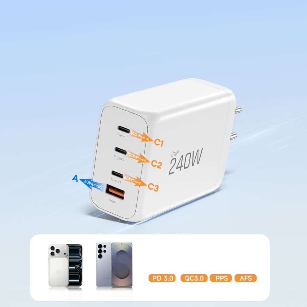 TECH-PROTECT NC240W-GAN ΦΟΡΤΙΣΤΗΣ 4 ΘΥΡΩΝ PD 240W / QC3.0 ΛΕΥΚΟΣ 6