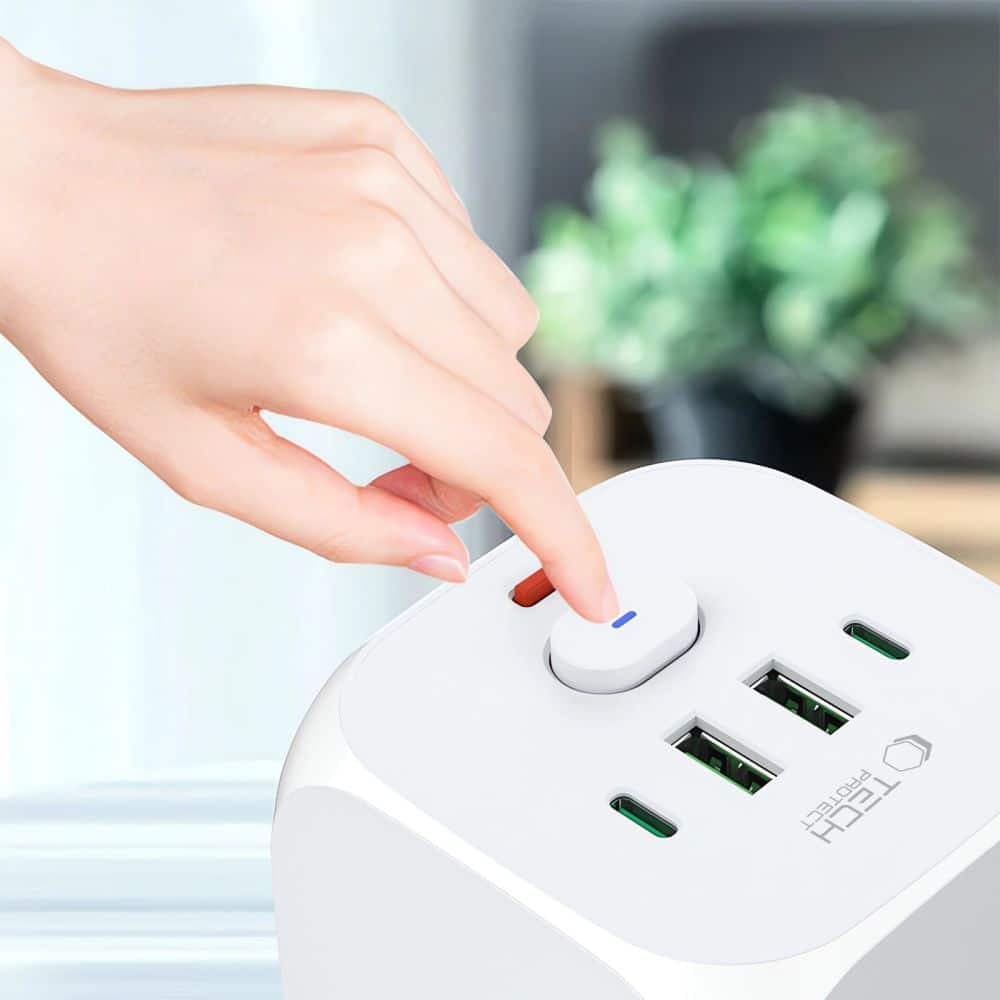 TECH-PROTECT PCL3X4 ΠΡΙΖΑ ΤΡΟΦΟΔΟΣΙΑΣ 2 USB & 2 TYPE-C & 3 ΠΡΙΖΕΣ ΛΕΥΚΕΣ 6