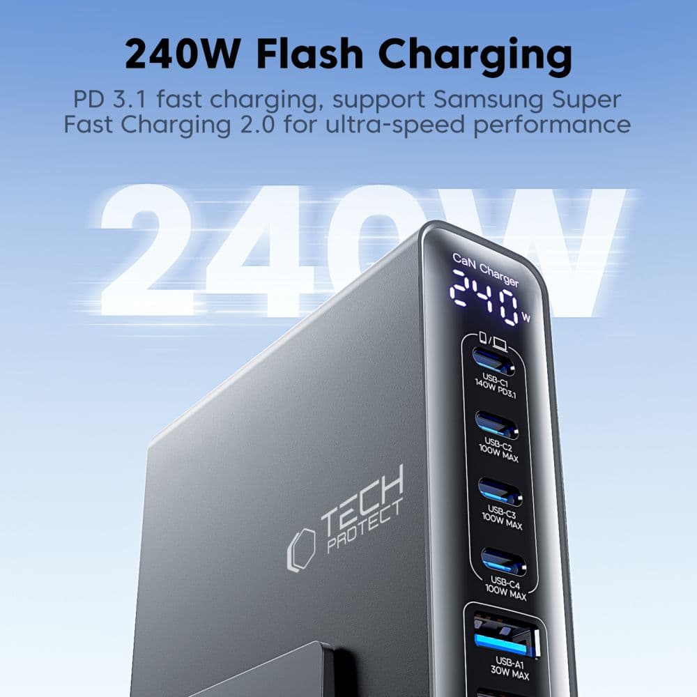 TECH-PROTECT DC240W-GAN ΦΟΡΤΙΣΤΗΣ ΕΠΙΤΡΑΠΕΖΙΑΣ ΧΡΗΣΗΣ 6 ΘΥΡΩΝ PD 240W / QC3.0 ΜΑΥΡΟΣ 7