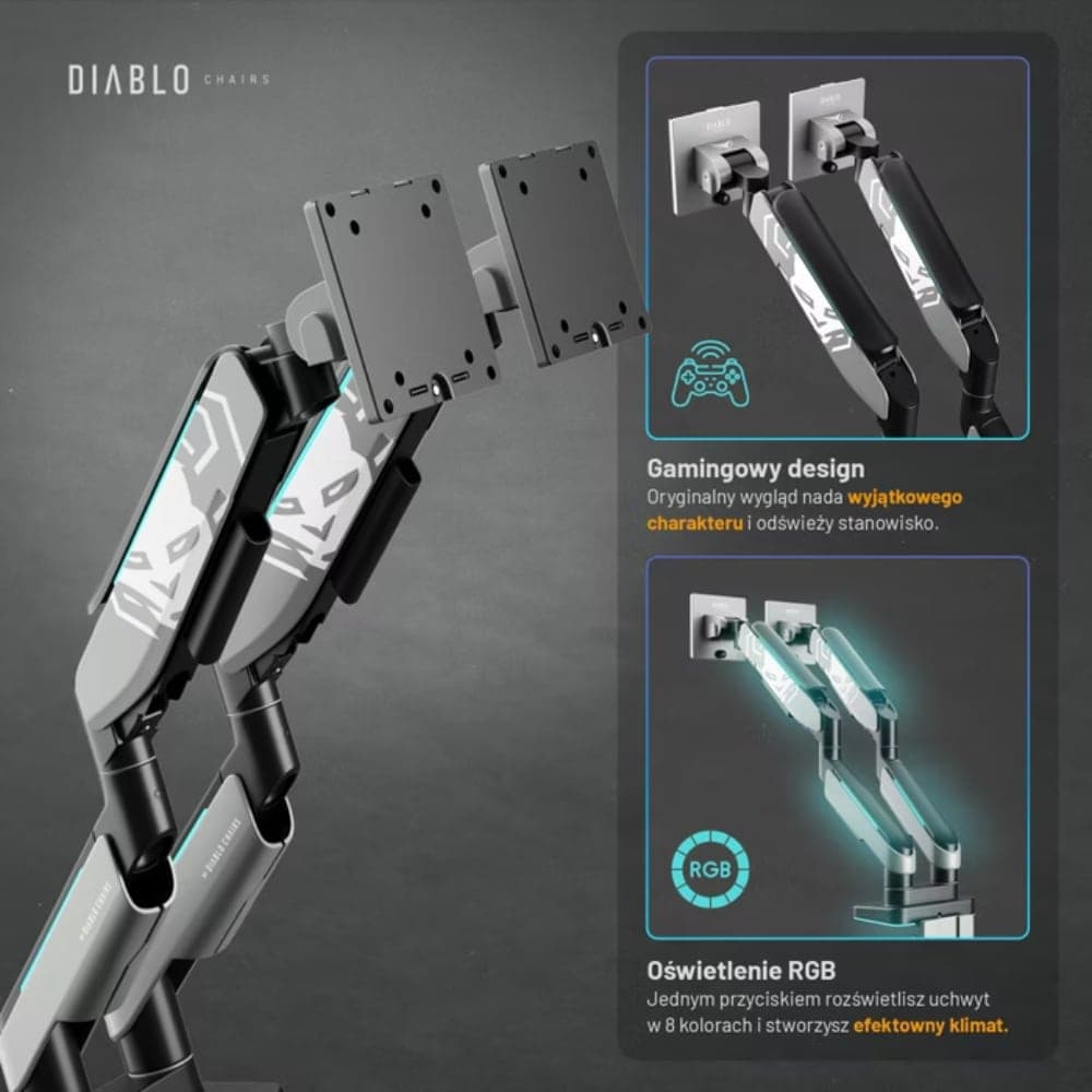 Βάση διπλής οθόνης Diablo RGB X-Arm 35" σε γκρι και μαύρο χρώμα 4