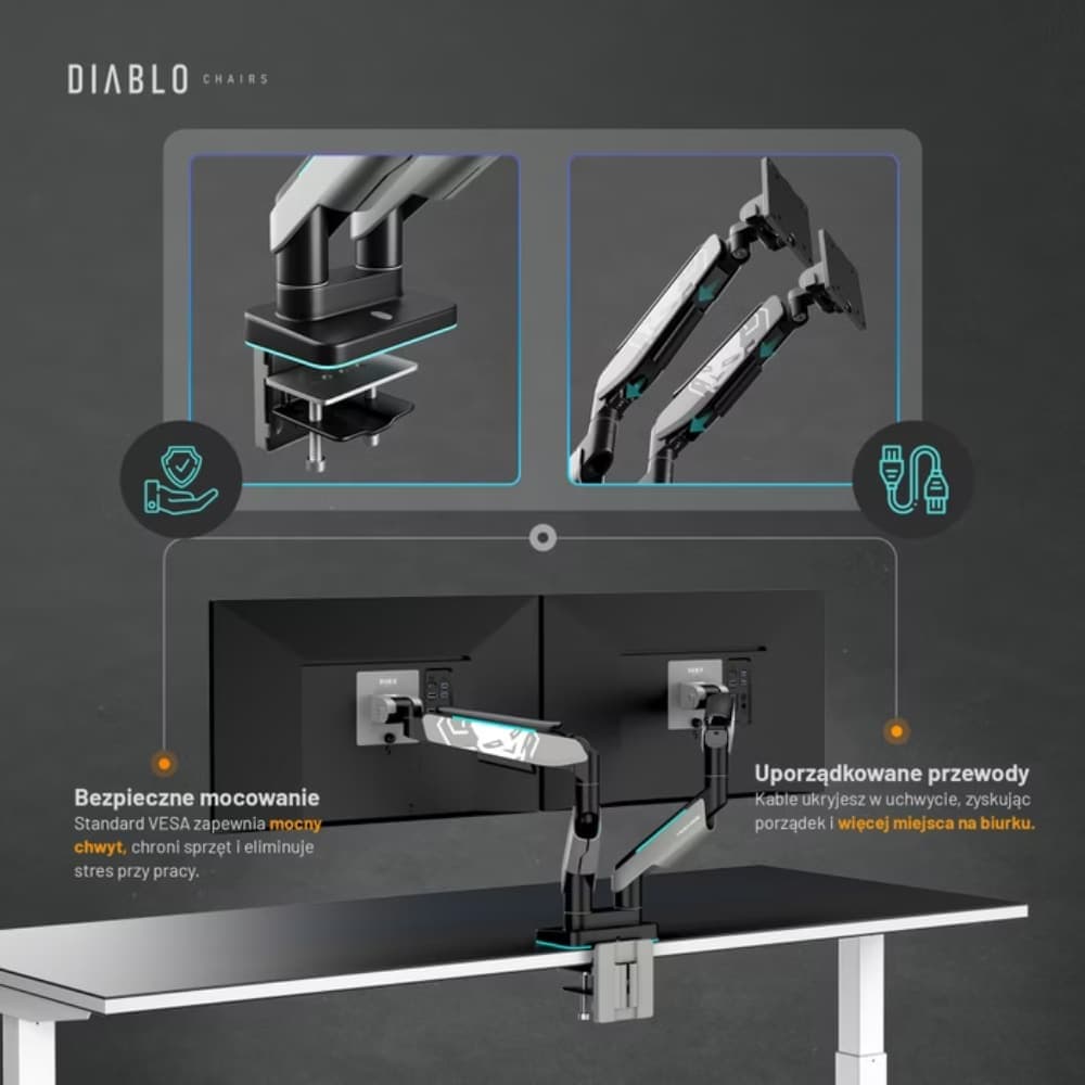 Βάση διπλής οθόνης Diablo RGB X-Arm 35" σε γκρι και μαύρο χρώμα 5