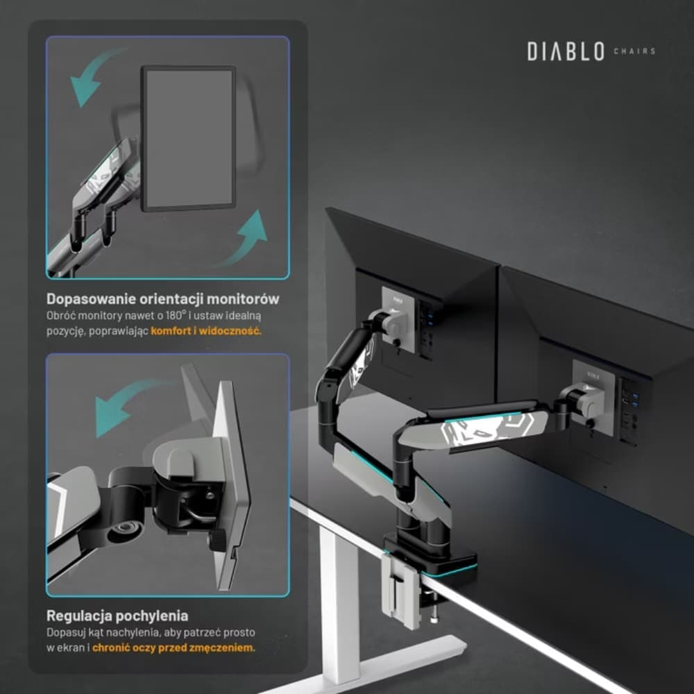 Βάση διπλής οθόνης Diablo RGB X-Arm 35" σε γκρι και μαύρο χρώμα 6