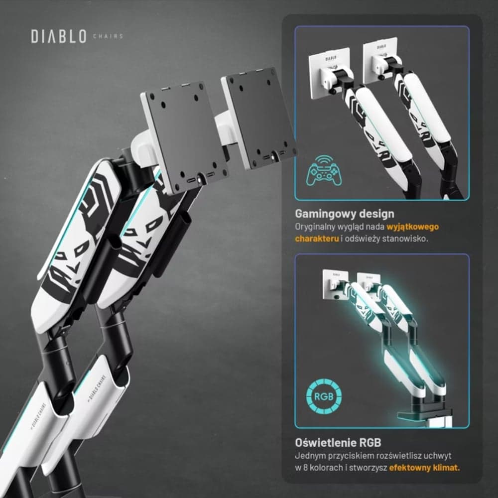 Βάση διπλής οθόνης Diablo RGB X-Arm 35" σε λευκό και μαύρο χρώμα 4