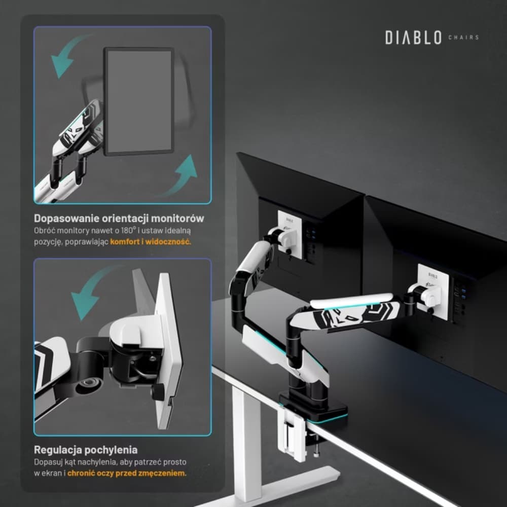 Βάση διπλής οθόνης Diablo RGB X-Arm 35" σε λευκό και μαύρο χρώμα 6