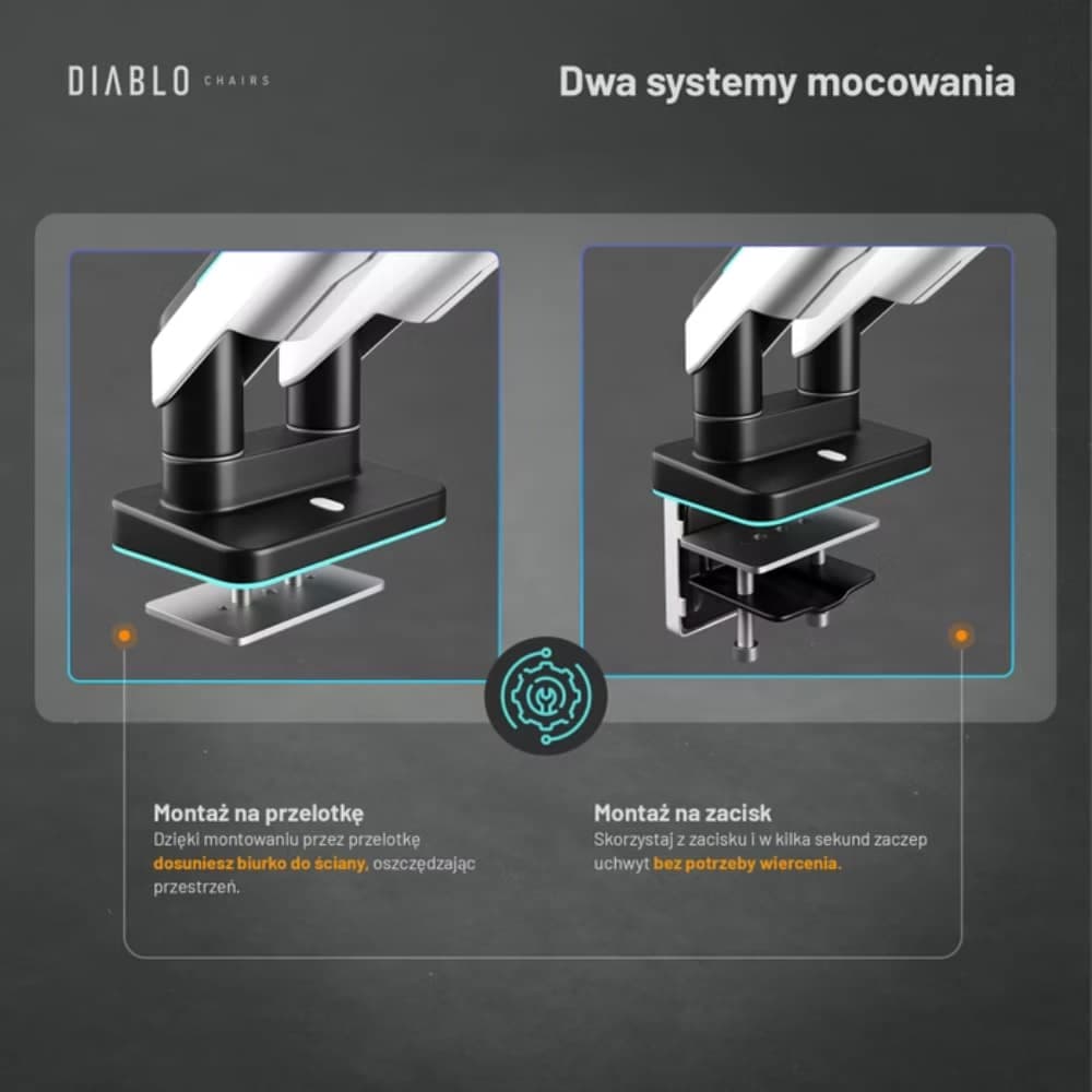 Βάση διπλής οθόνης Diablo RGB X-Arm 35" σε λευκό και μαύρο χρώμα 8