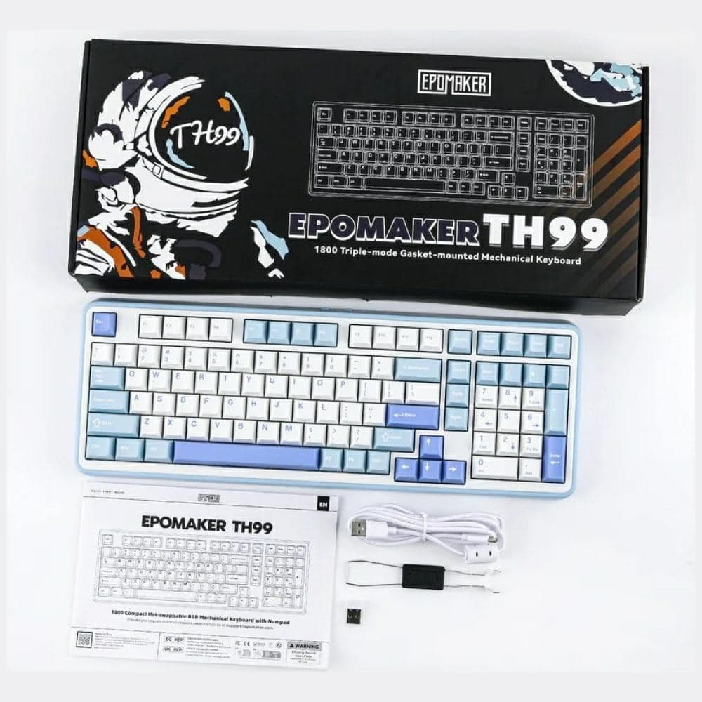 Μηχανικό πληκτρολόγιο Epomaker TH99 Creamy Jade Switch λευκό-μπλε 11