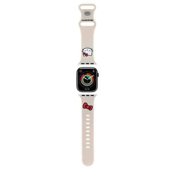 Λουράκι Hello Kitty HKAWMSCHBLE Apple Watch 38/40/41mm με μπεζ λουράκι σιλικόνης και κεφαλή γατούλας