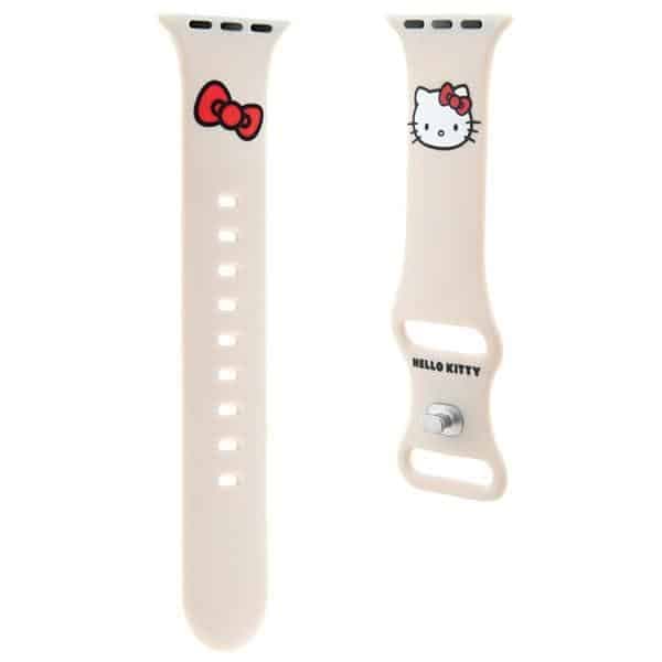 Λουράκι Hello Kitty HKAWMSCHBLE Apple Watch 38/40/41mm με μπεζ λουράκι σιλικόνης και κεφαλή γατούλας 3
