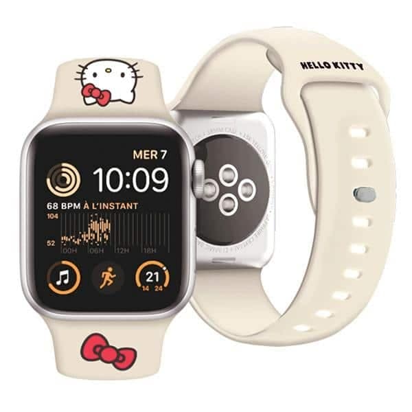 Λουράκι Hello Kitty HKAWMSCHBLE Apple Watch 38/40/41mm με μπεζ λουράκι σιλικόνης και κεφαλή γατούλας 4