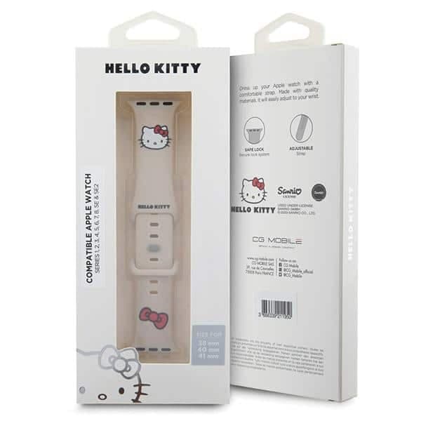 Λουράκι Hello Kitty HKAWMSCHBLE Apple Watch 38/40/41mm με μπεζ λουράκι σιλικόνης και κεφαλή γατούλας 5