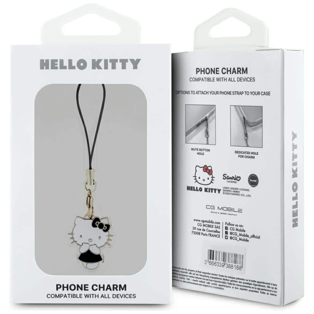 Λουράκι τηλεφώνου Hello Kitty HKCPMKK μαύρο με γούρι για γατούλα χαριτωμένο 3