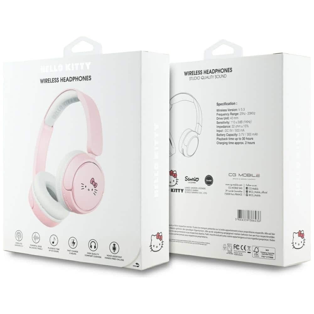 Ακουστικά Bluetooth Hello Kitty με λογότυπο προσώπου ροζ 5