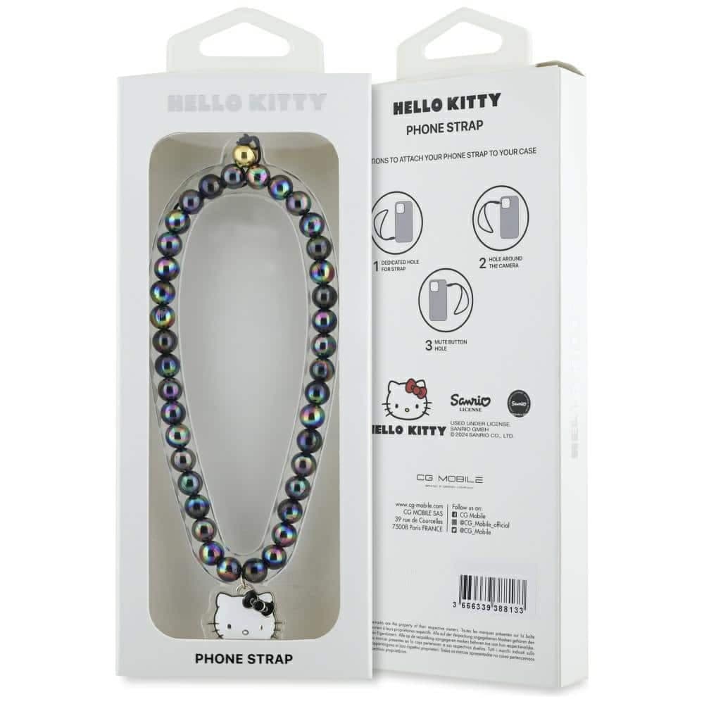 Γούρι για Κινητό με Κεφαλή Γατούλας Hello Kitty Pearls, Μαύρο 4