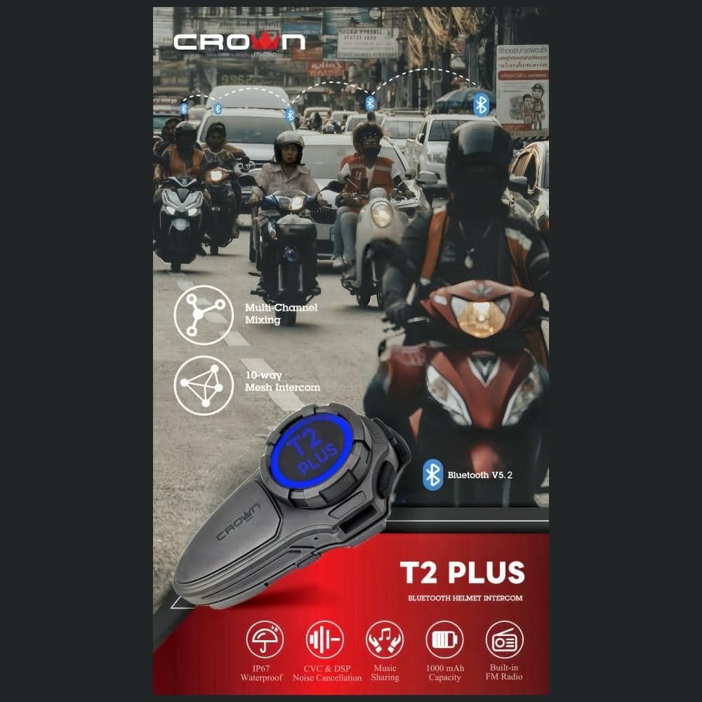 Ενδοεπικοινωνία μοτοσικλέτας Crown C200 Mesh Bluetooth μαύρο 5