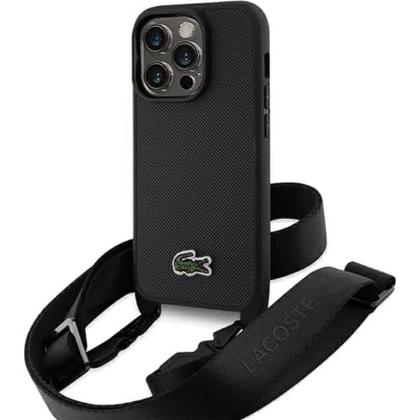Σκληρή θήκη Lacoste LCHCP15LSPVCK για iPhone 15 Pro 6,1" σε μαύρο χρώμα με εμβληματικό σχεδιασμό χιαστί Petit Pique
