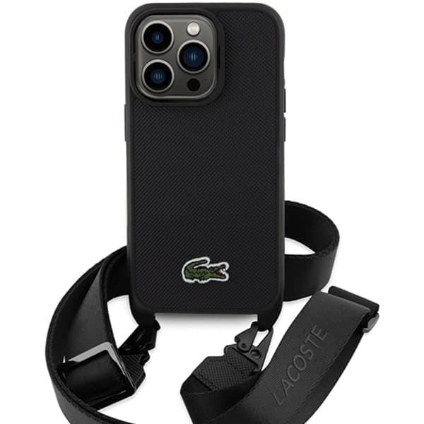 Σκληρή θήκη Lacoste LCHCP15LSPVCK για iPhone 15 Pro 6,1" σε μαύρο χρώμα με εμβληματικό σχεδιασμό χιαστί Petit Pique 2