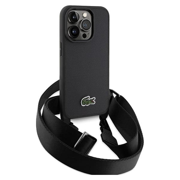 Σκληρή θήκη Lacoste LCHCP15LSPVCK για iPhone 15 Pro 6,1" σε μαύρο χρώμα με εμβληματικό σχεδιασμό χιαστί Petit Pique 3