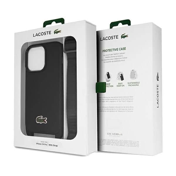 Σκληρή θήκη Lacoste LCHCP15LSPVCK για iPhone 15 Pro 6,1" σε μαύρο χρώμα με εμβληματικό σχεδιασμό χιαστί Petit Pique 7