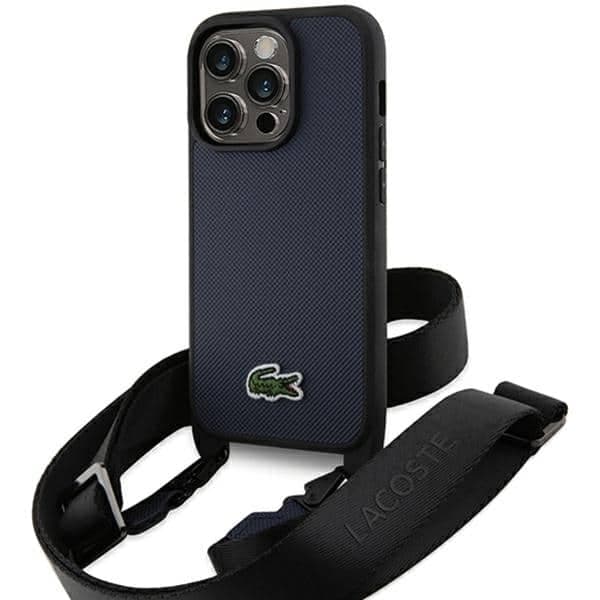 Σκληρή θήκη Lacoste LCHCP15LSPVCV για iPhone 15 Pro 6,1" σε μπλε σκούρο χρώμα, Iconic Petit Pique, χιαστί