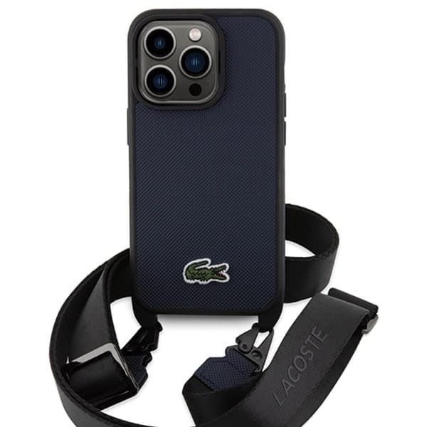 Σκληρή θήκη Lacoste LCHCP15LSPVCV για iPhone 15 Pro 6,1" σε μπλε σκούρο χρώμα, Iconic Petit Pique, χιαστί 2