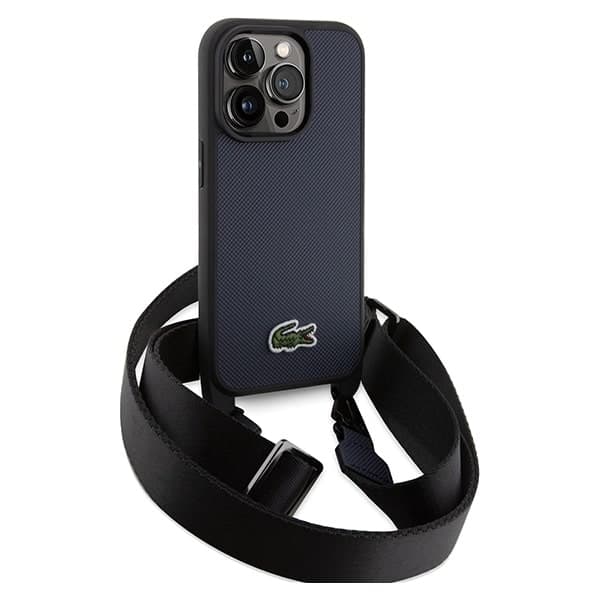 Σκληρή θήκη Lacoste LCHCP15LSPVCV για iPhone 15 Pro 6,1" σε μπλε σκούρο χρώμα, Iconic Petit Pique, χιαστί 3