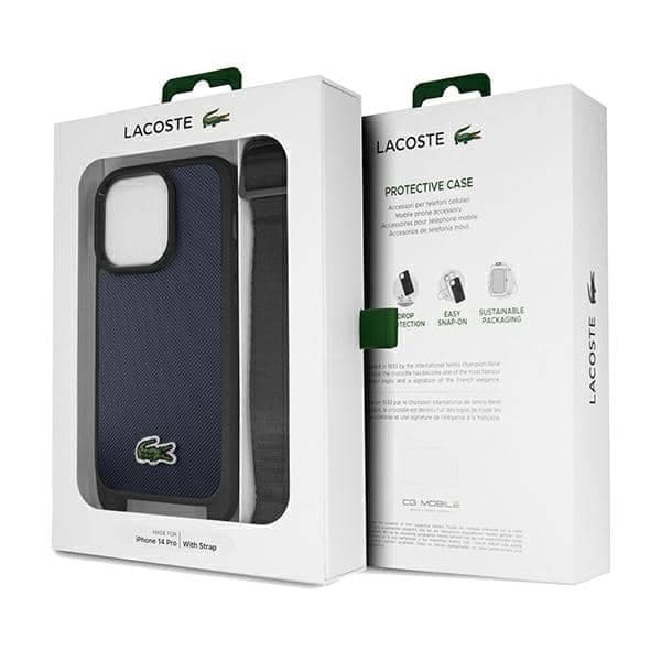 Σκληρή θήκη Lacoste LCHCP15LSPVCV για iPhone 15 Pro 6,1" σε μπλε σκούρο χρώμα, Iconic Petit Pique, χιαστί 7
