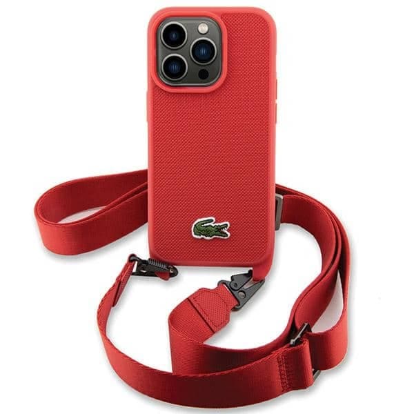 Lacoste LCHCP14LSPVCR Κόκκινη σκληρή θήκη iPhone 14 Pro 6,1" Iconic Petit Pique Crossbody 2