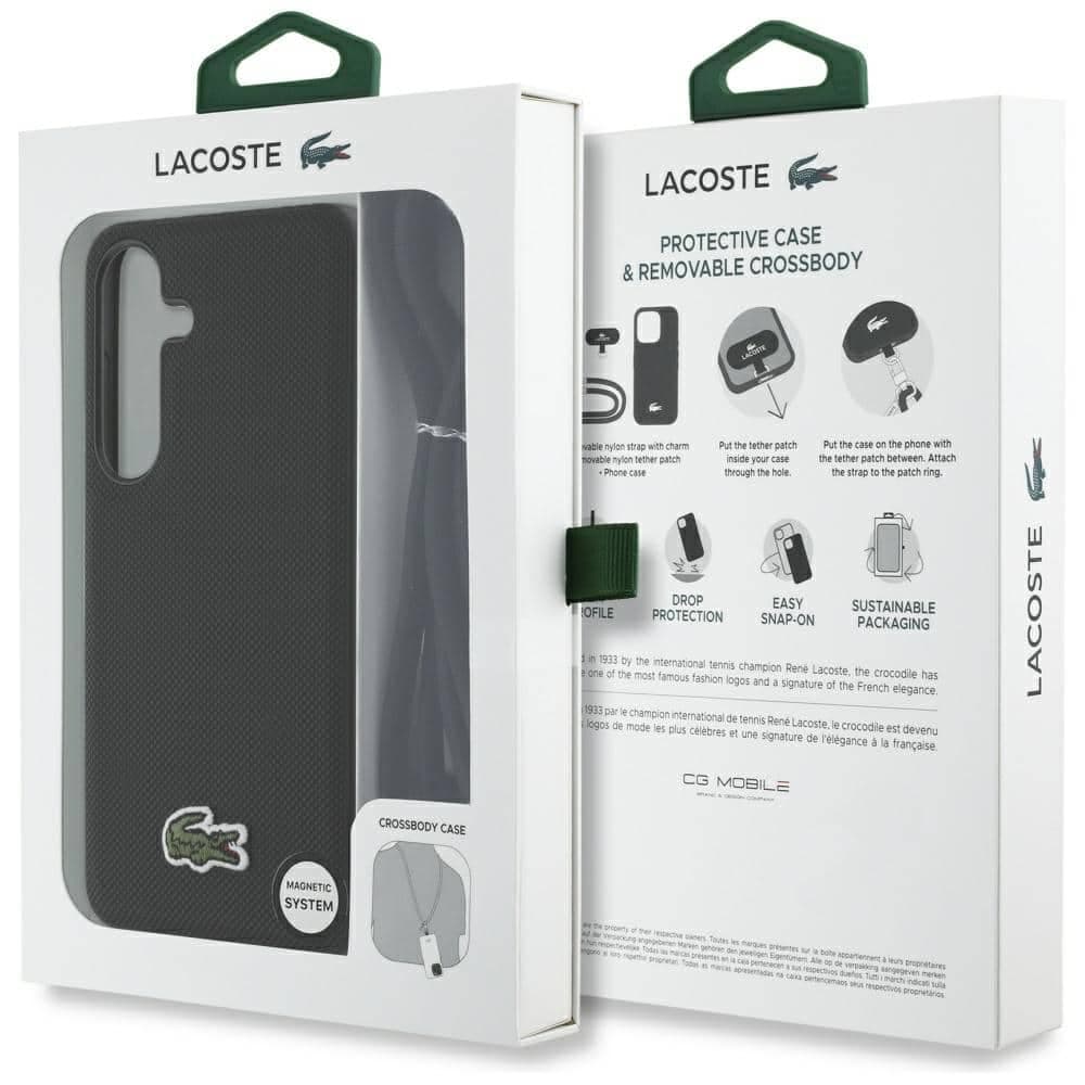 Lacoste Iconic Petit Pique Woven Logo CBDY Strap MagSafe - θήκη για Samsung Galaxy S25 - Μαύρο 9