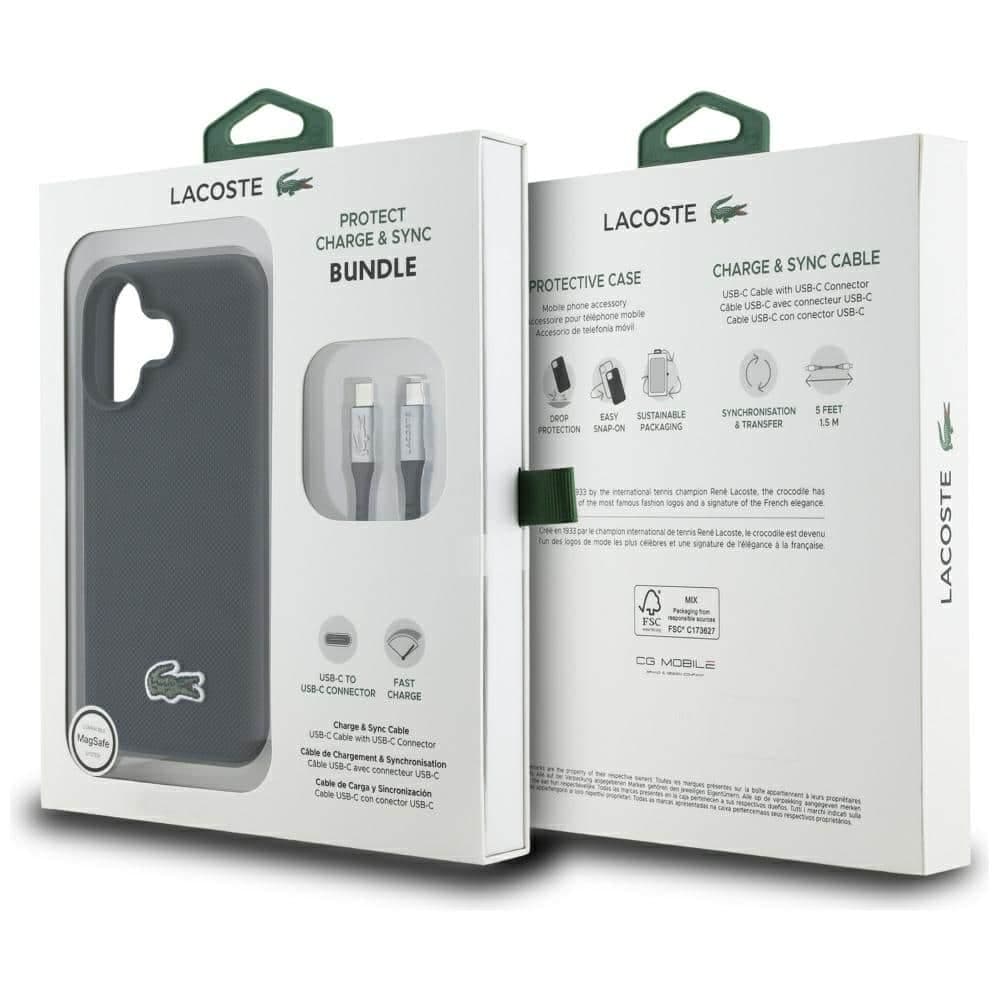 Σετ θήκης Lacoste 2 σε 1 + καλωδίου USB-C Iconic Petit Pique Woven MagSafe για iPhone 16 μαύρο 8