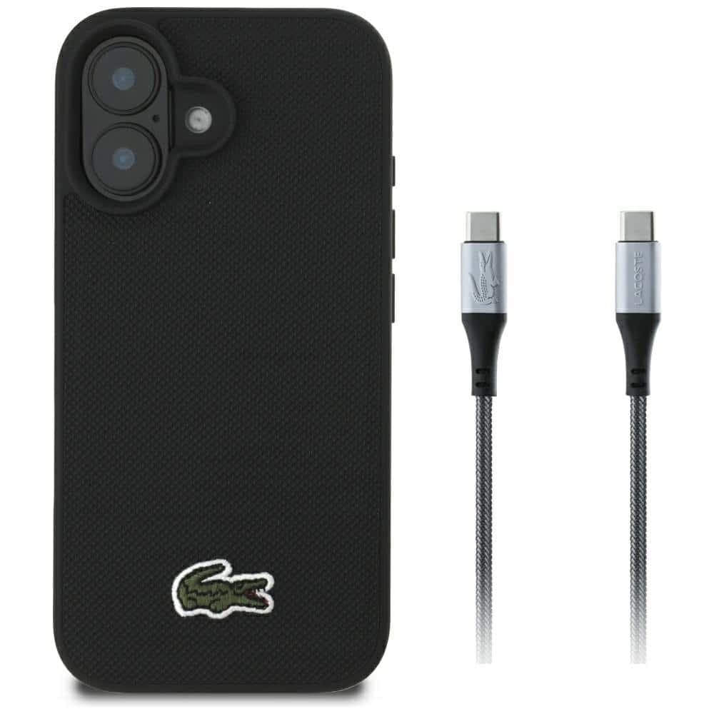 Σετ θήκης Lacoste 2 σε 1 + καλωδίου USB-C Iconic Petit Pique Woven MagSafe για iPhone 16 μαύρο