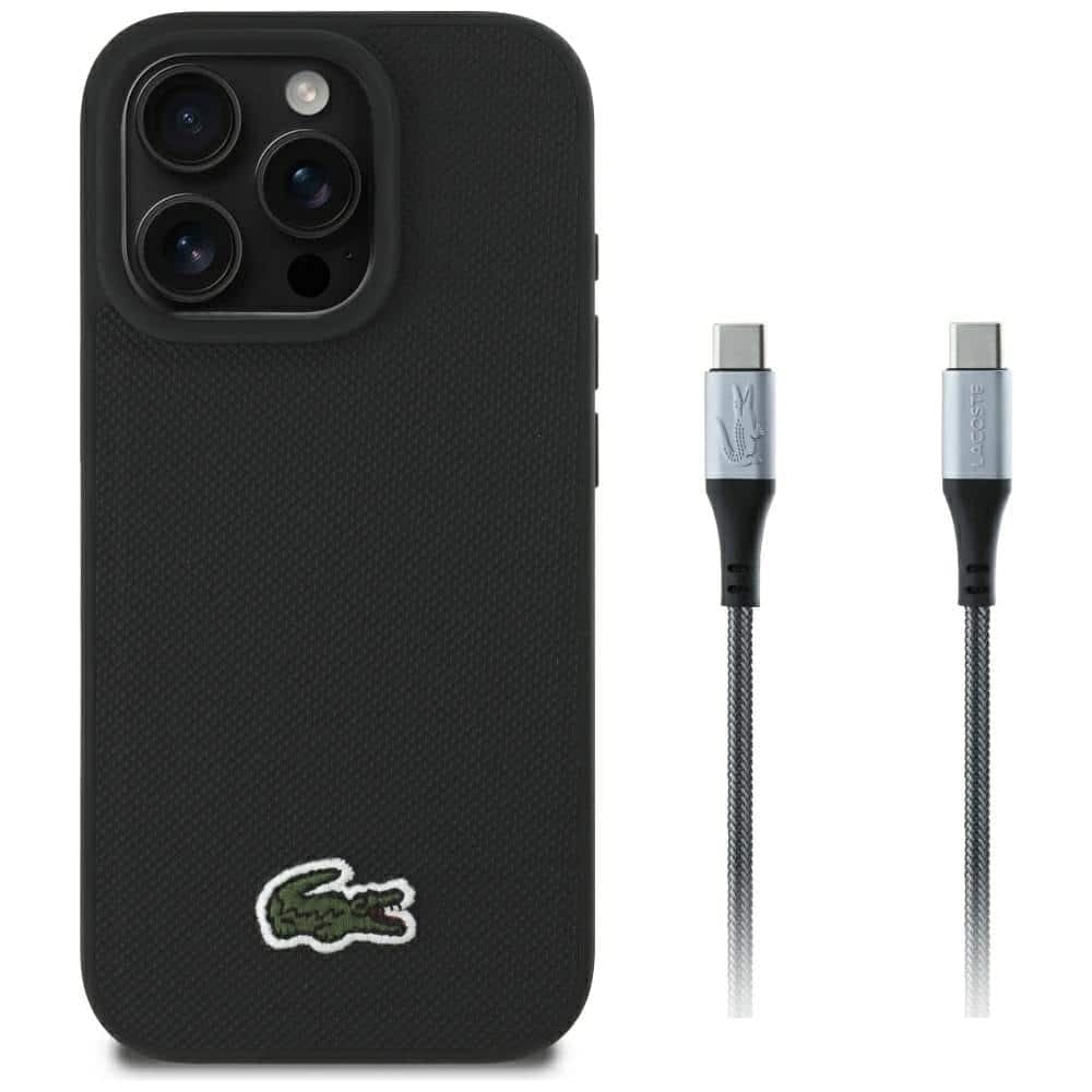 Σετ θήκης 2 σε 1 Lacoste + καλωδίου USB-C Iconic Petit Pique Woven MagSafe για iPhone 16 Pro Max μαύρο