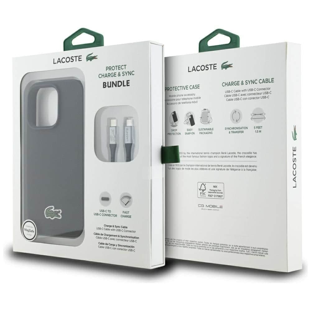 Σετ θήκης 2 σε 1 Lacoste + καλωδίου USB-C Iconic Petit Pique Woven MagSafe για iPhone 16 Pro Max μαύρο 8