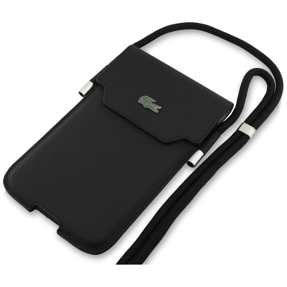 Τσάντα Lacoste Universal Sleeve Crossbody Petit Pique Μεταλλικό Λογότυπο XL μαύρη 3