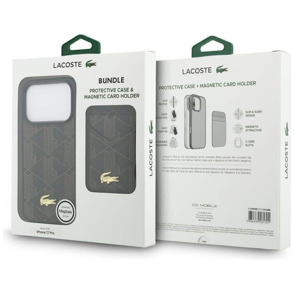 Σετ θήκης + πορτοφολιού Lacoste PVC Blend MagSafe για iPhone 17 Pro καφέ 10