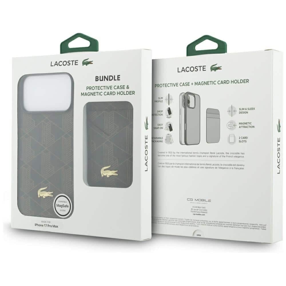Σετ θήκης + πορτοφολιού Lacoste PVC Blend MagSafe για iPhone 17 Pro Max καφέ 10