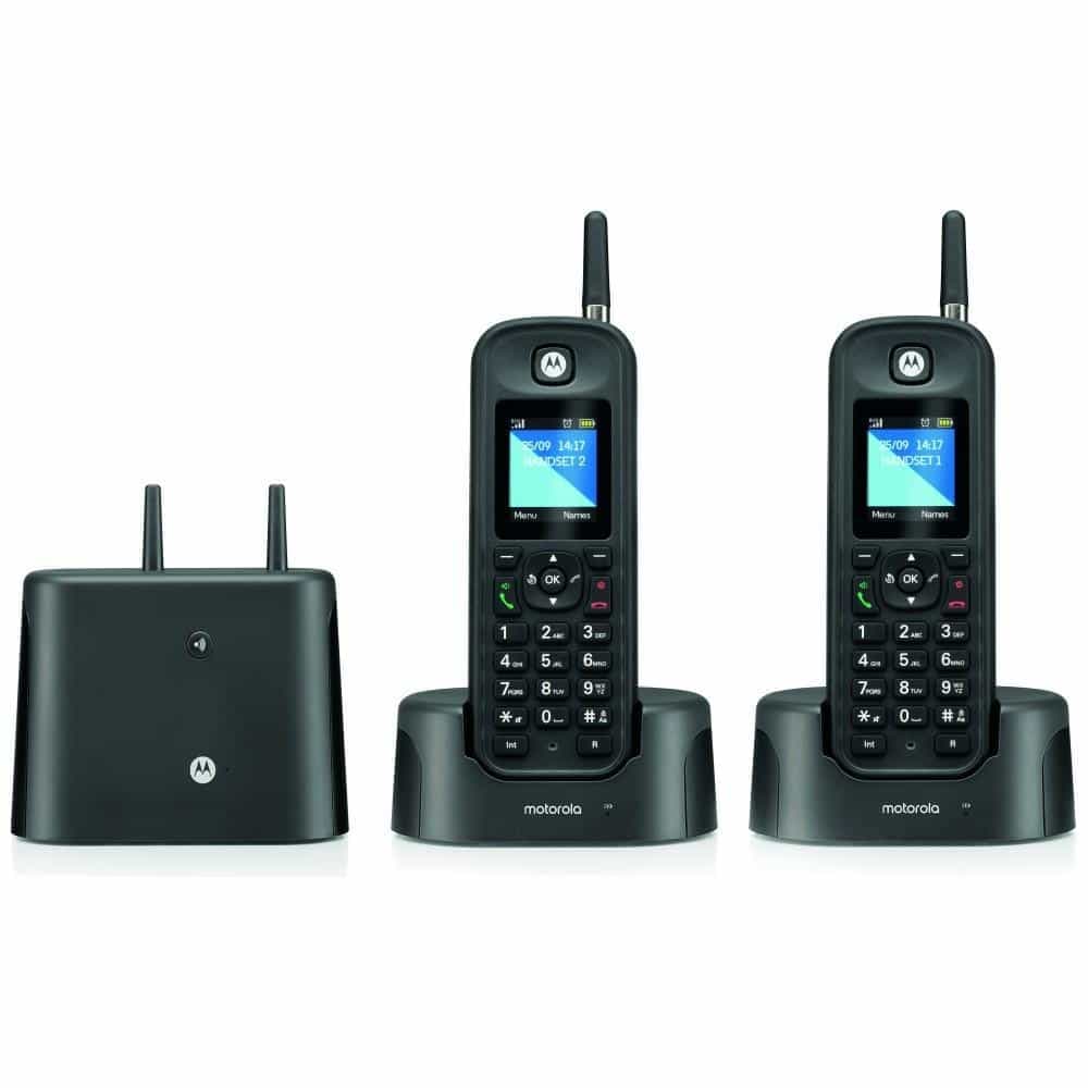 Σετ ασύρματων σταθερών τηλεφώνων Motorola O202 2 τεμαχίων με κεραία μεγάλης απόστασης σε μαύρο χρώμα