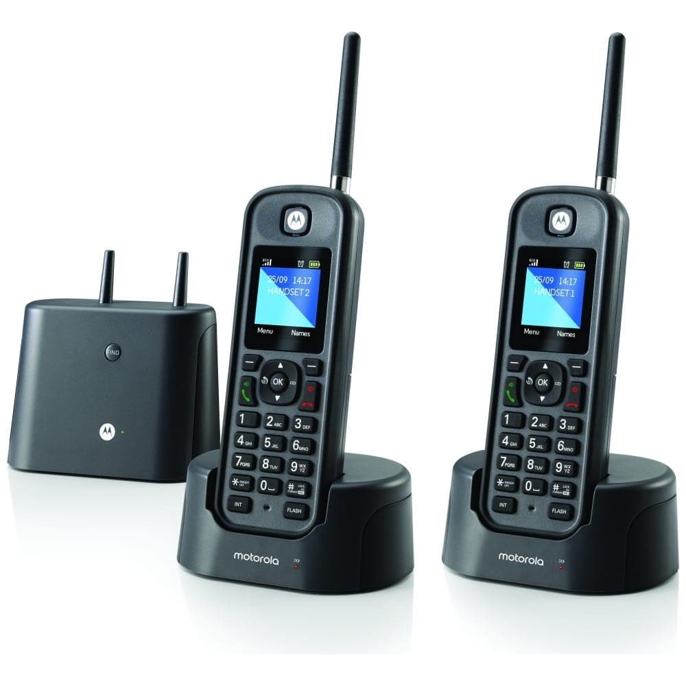 Σετ ασύρματων σταθερών τηλεφώνων Motorola O202 2 τεμαχίων με κεραία μεγάλης απόστασης σε μαύρο χρώμα 2